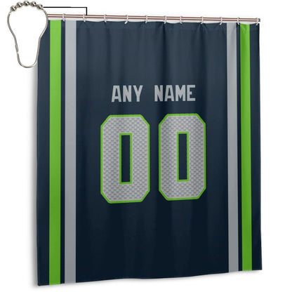 Custom Football Seattle Seahawks style personalized shower curtain custom design name and number set of 12 shower curtain hooks Rings