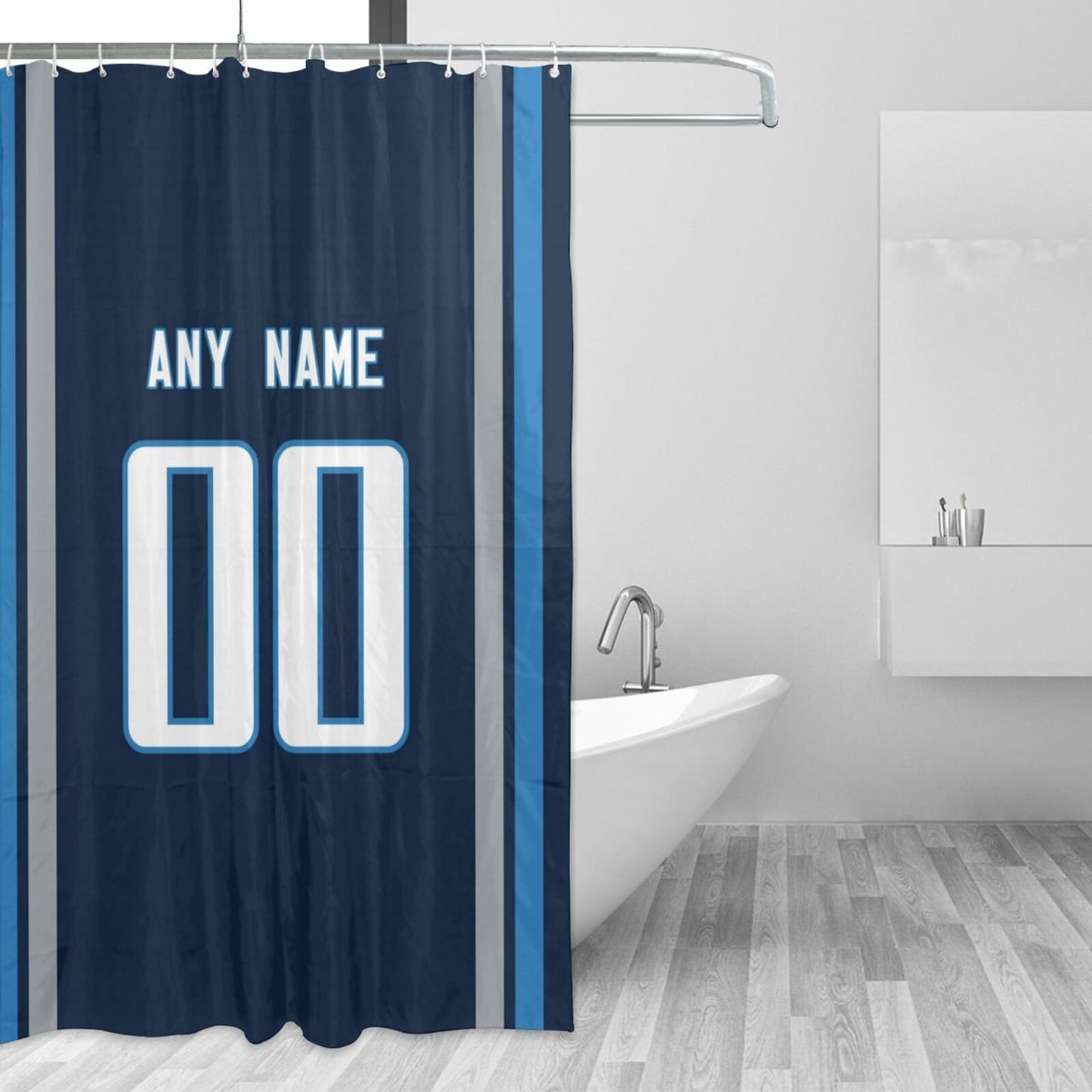 Custom Football Tennessee Titans style personalized shower curtain custom design name and number set of 12 shower curtain hooks Rings