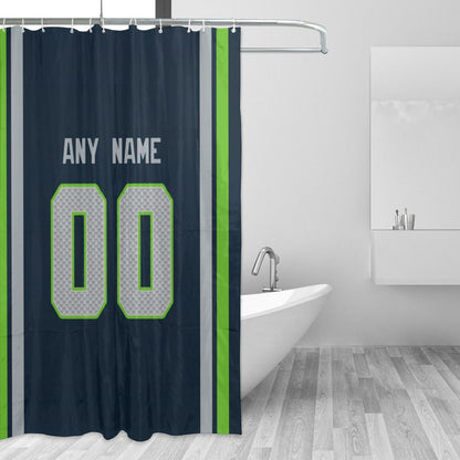 Custom Football Seattle Seahawks style personalized shower curtain custom design name and number set of 12 shower curtain hooks Rings