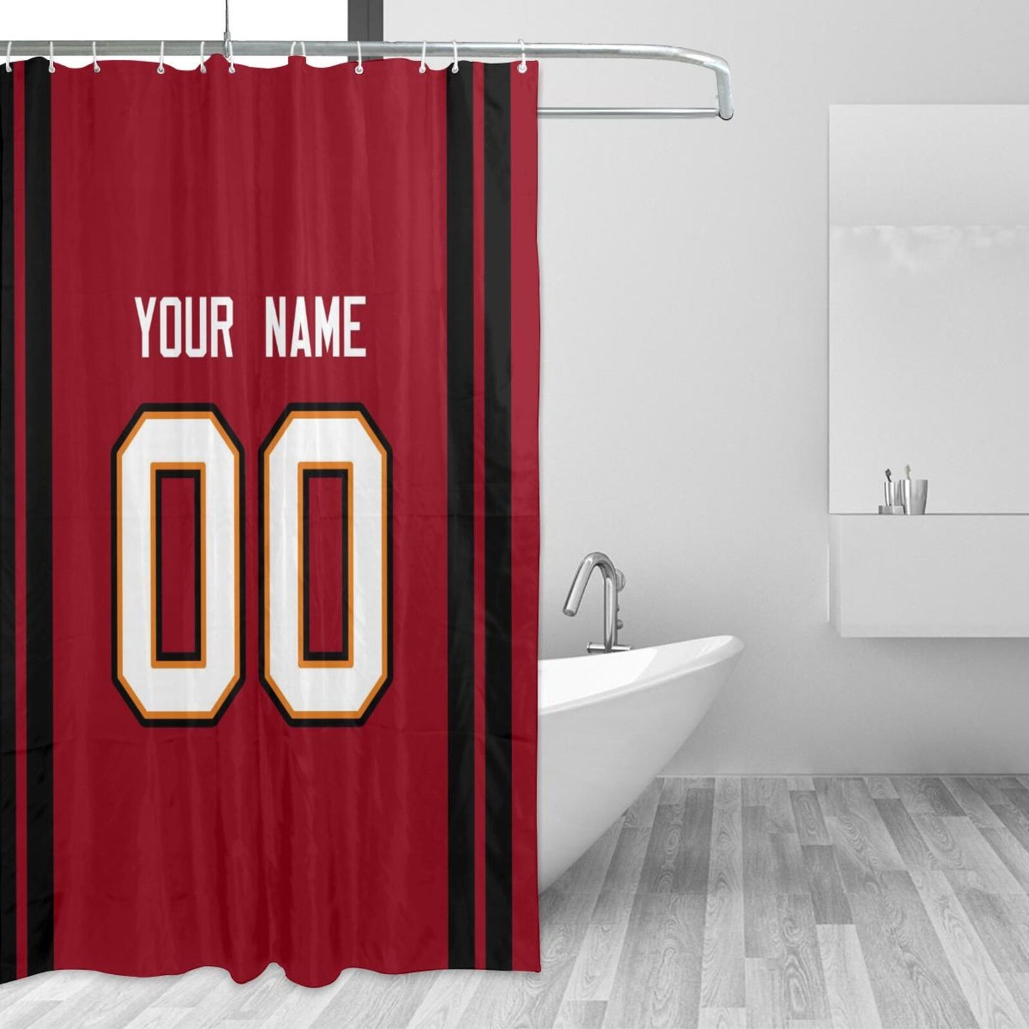 Custom Football Tampa Bay Buccaneers style personalized shower curtain custom design name and number set of 12 shower curtain hooks Rings