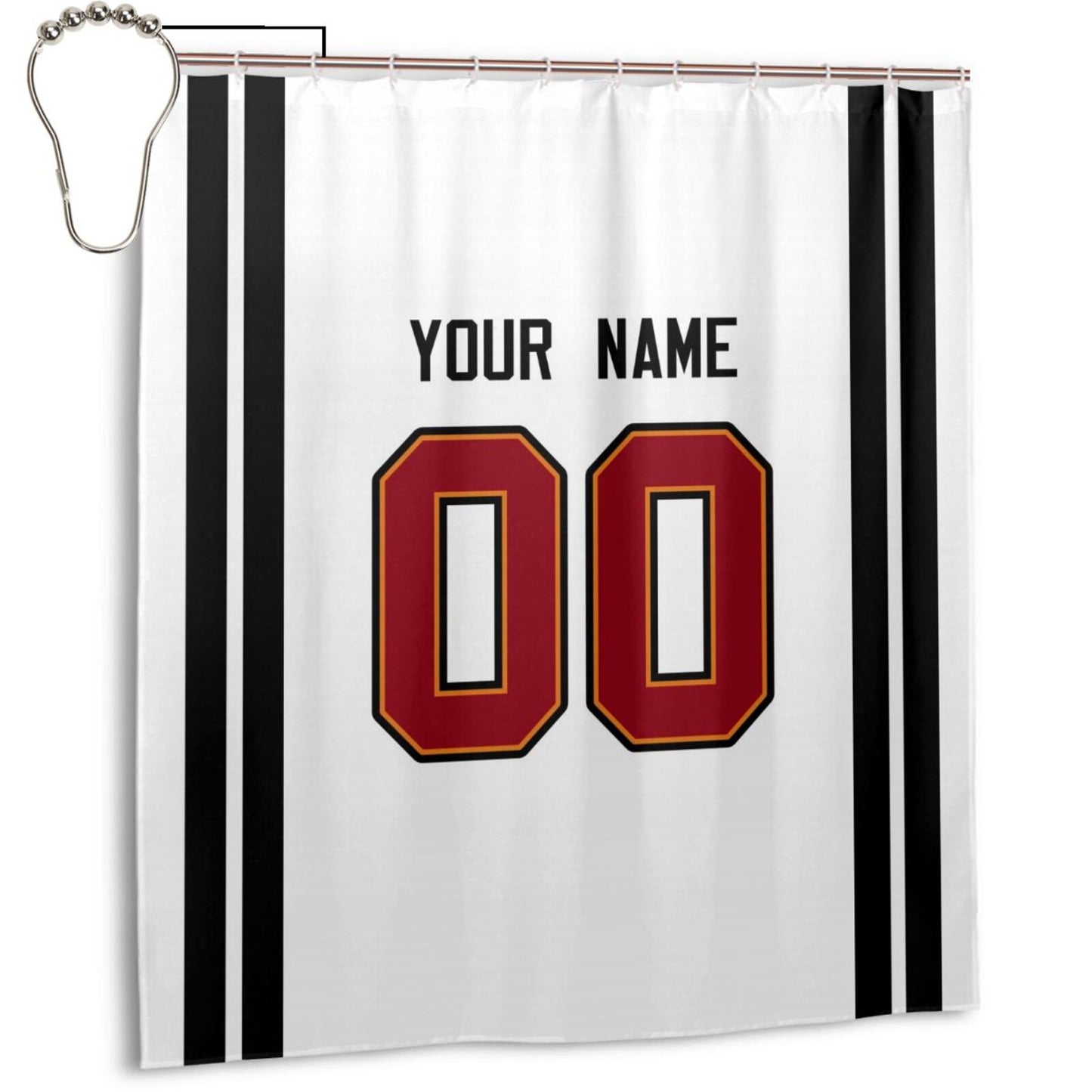 Custom Football Tampa Bay Buccaneers style personalized shower curtain custom design name and number set of 12 shower curtain hooks Rings
