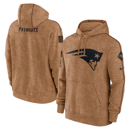 NE.Patriots Blank Brown 2023 Salute To Service Club Pullover Hoodie