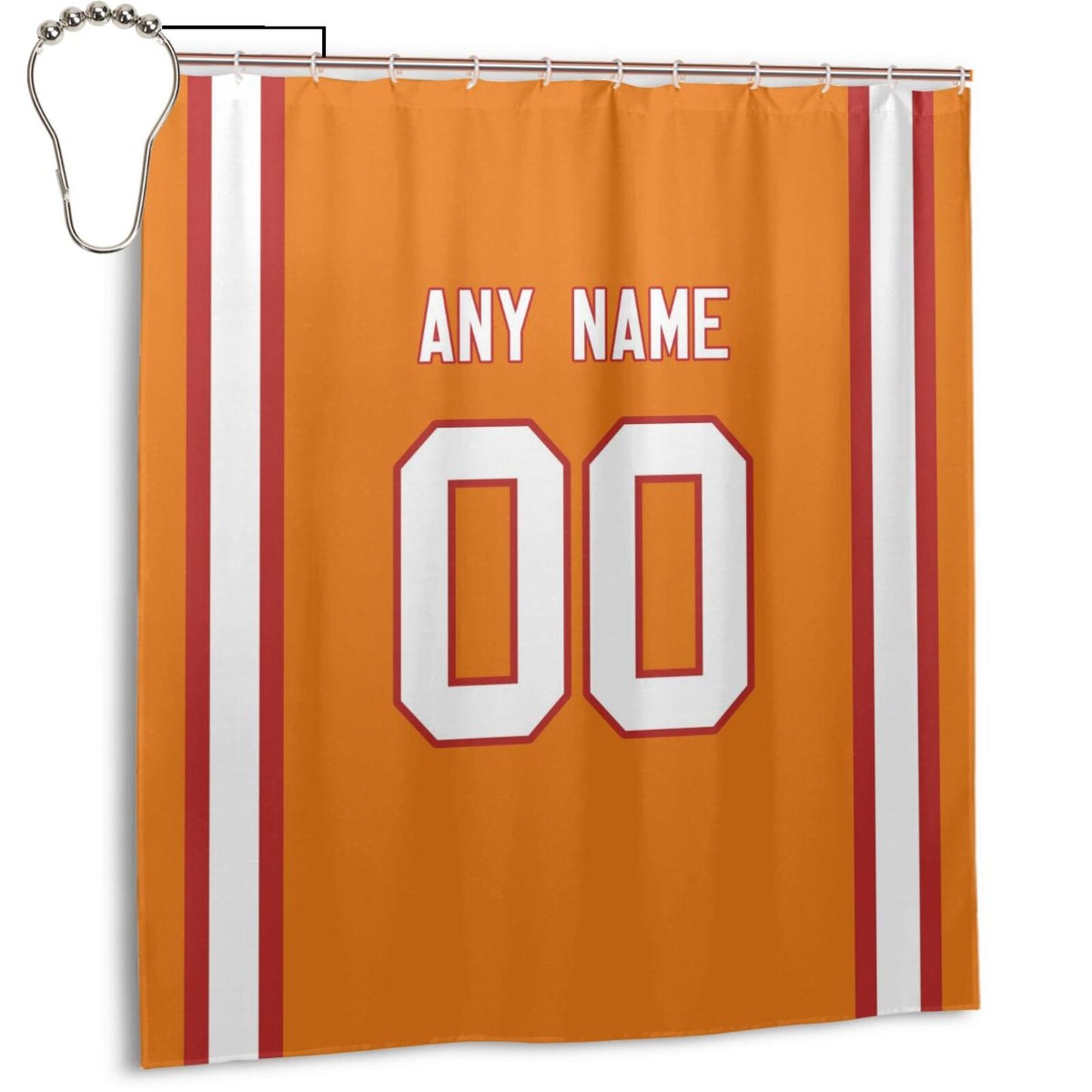 Custom Football Tampa Bay Buccaneers style personalized shower curtain custom design name and number set of 12 shower curtain hooks Rings