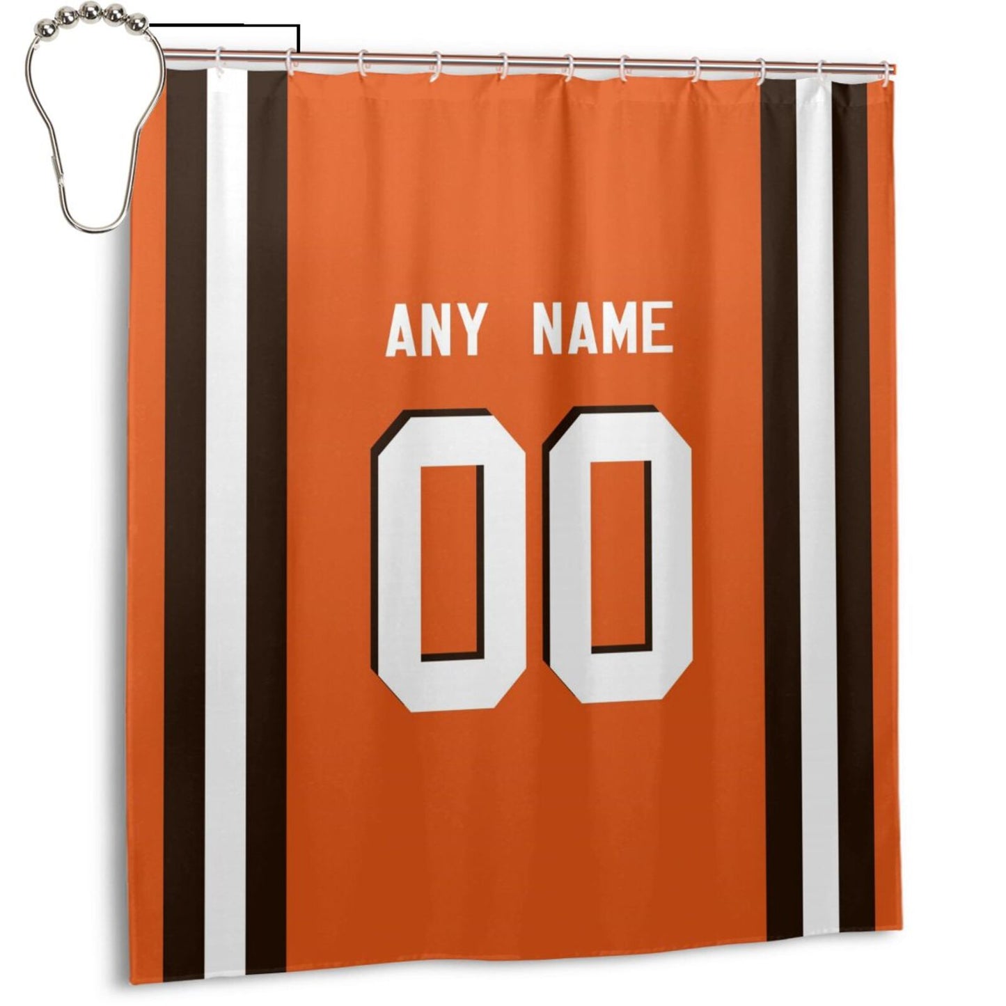 Custom Football Cleveland Browns style personalized shower curtain custom design name and number set of 12 shower curtain hooks Rings
