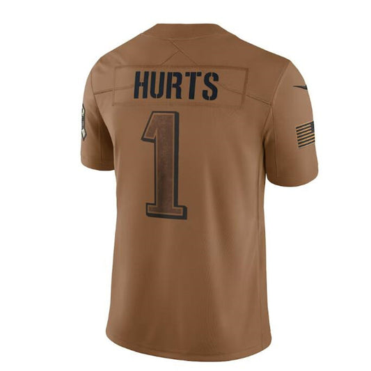 P.Eagles #1 Jalen Hurts Brown 2023 Salute To Service Limited Jersey Stitched American Football Jerseys