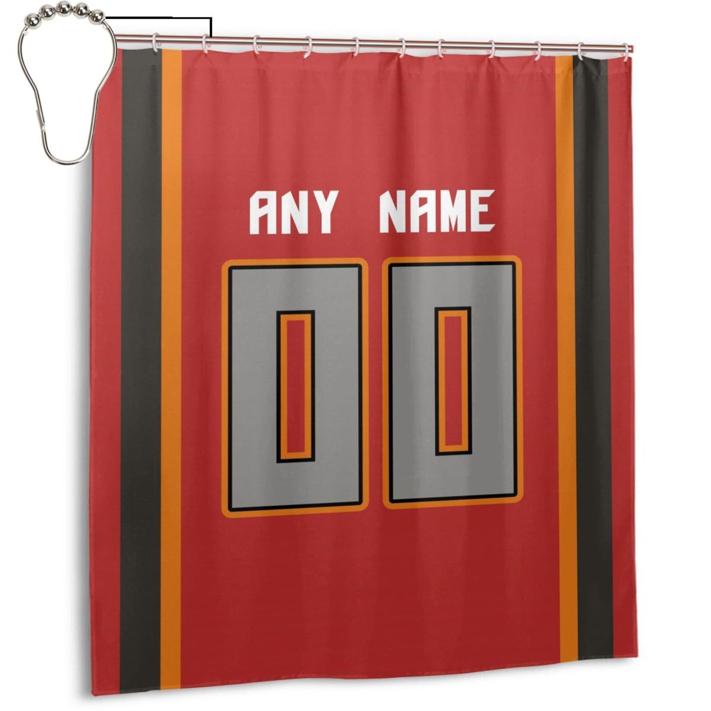 Custom Football Tampa Bay Buccaneers style personalized shower curtain custom design name and number set of 12 shower curtain hooks Rings