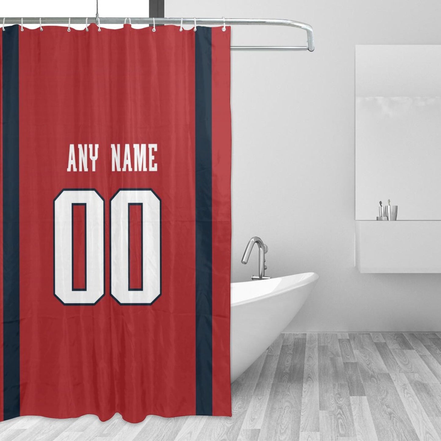 Custom Football New England Patriots style personalized shower curtain custom design name and number set of 12 shower curtain hooks Rings