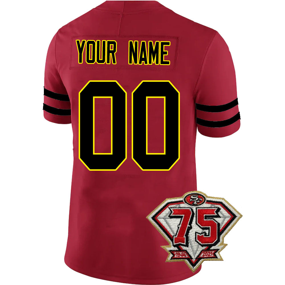 Custom Men's Kids Women's San Francisco 49ers Football Jersey Color Red Black And White With 75th Patch