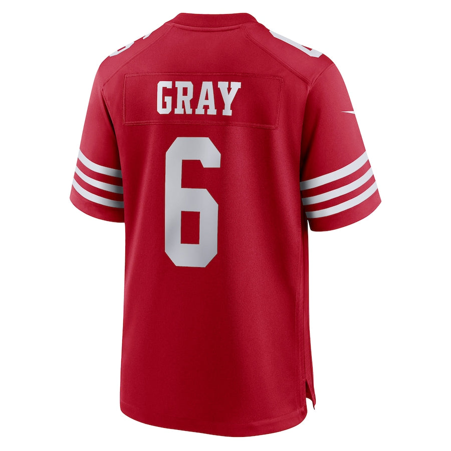 SF.49ers #6 Danny Gray Scarlet Game Player Jersey Stitched American Football Jerseys