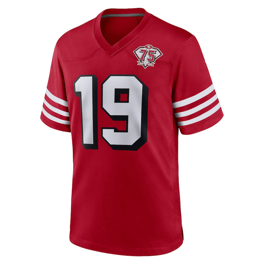 SF.49ers #19 Deebo Samuel Scarlet 75th Anniversary Alternate White Stitched Game Jersey