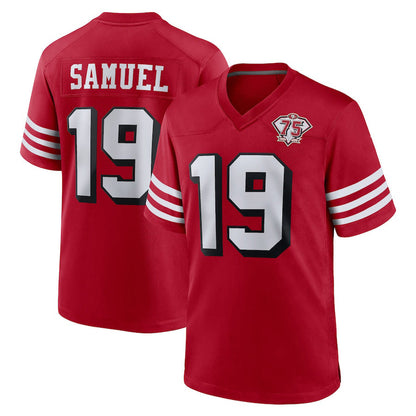 SF.49ers #19 Deebo Samuel Scarlet 75th Anniversary Alternate Red Stitched Game Jersey