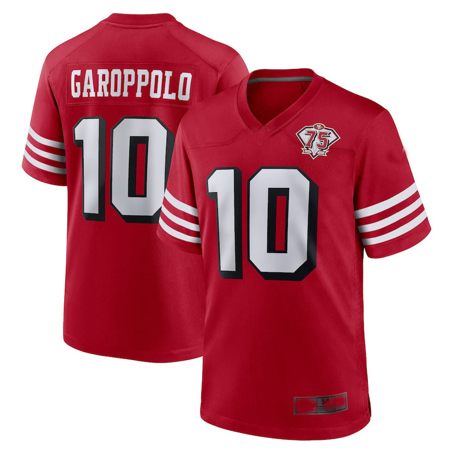 SF.49ers #10 Jimmy Garoppolo Red 75th Anniversary Alternate Game Player Jersey Football Jerseys