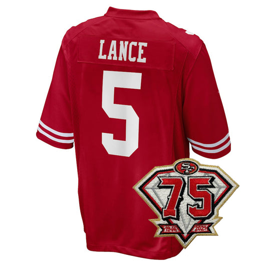 Men's Kids Women's  SF.49er #5 Trey Lance Football Jersey Red White Black