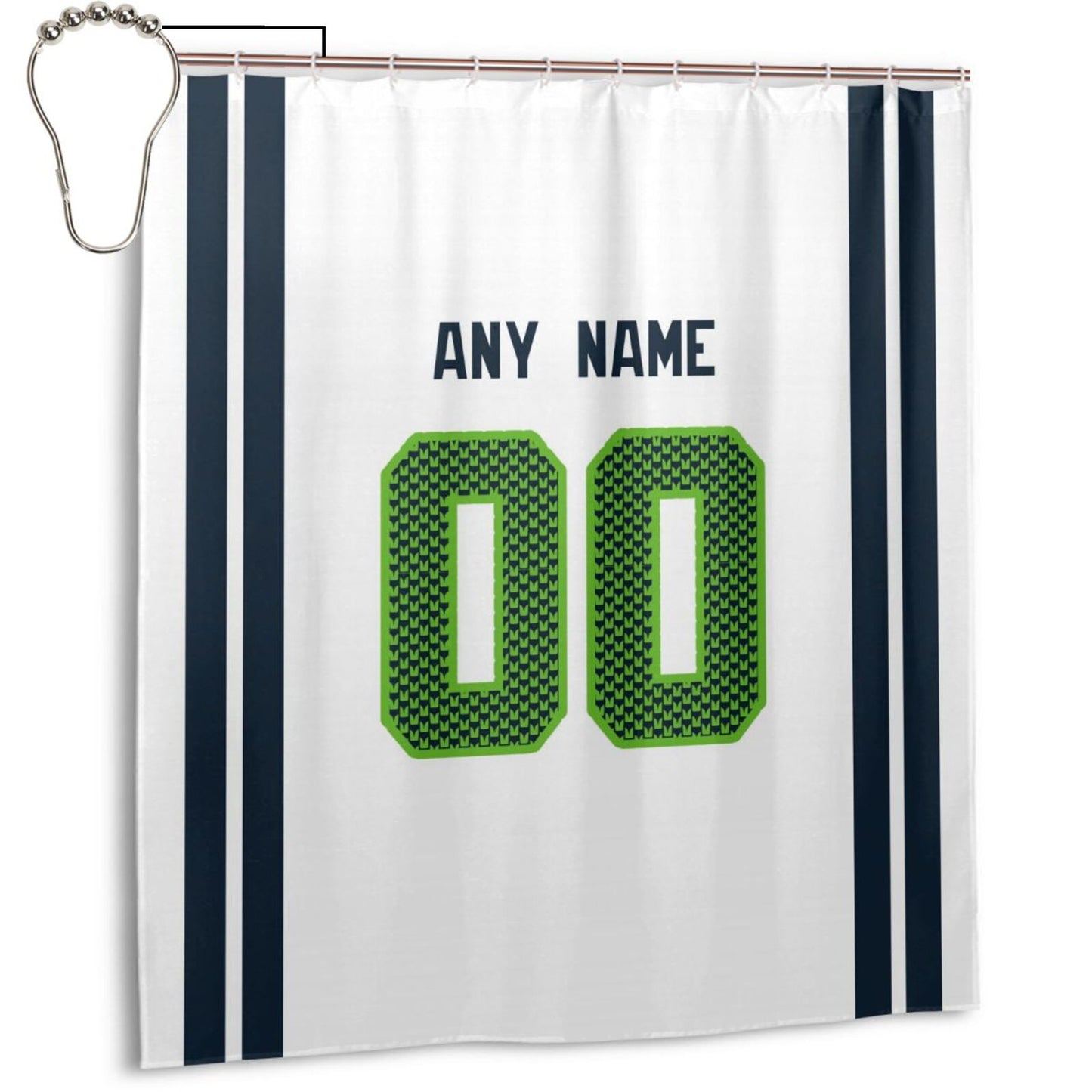 Custom Football Seattle Seahawks style personalized shower curtain custom design name and number set of 12 shower curtain hooks Rings