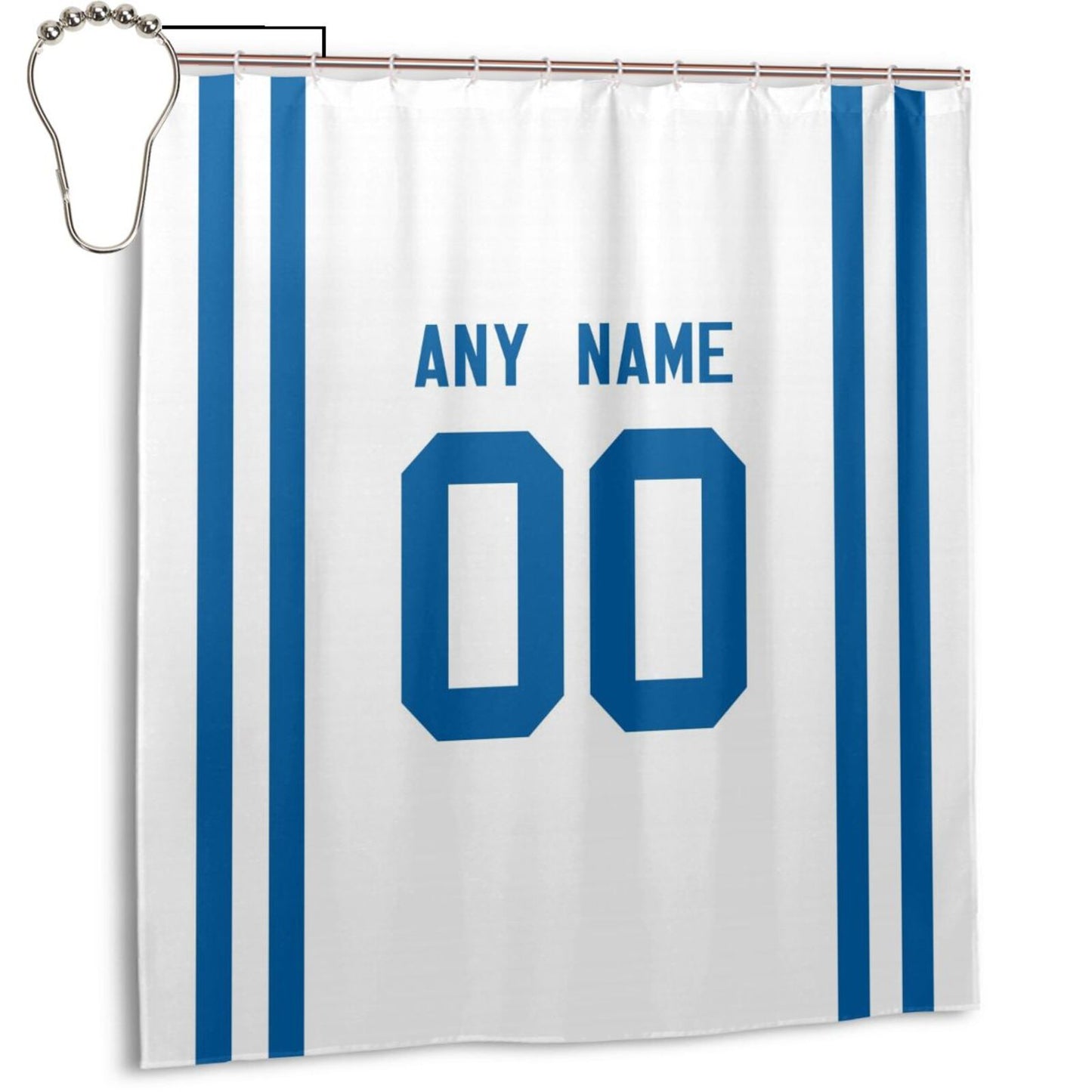 Custom Football Indianapolis Colts style personalized shower curtain custom design name and number set of 12 shower curtain hooks Rings