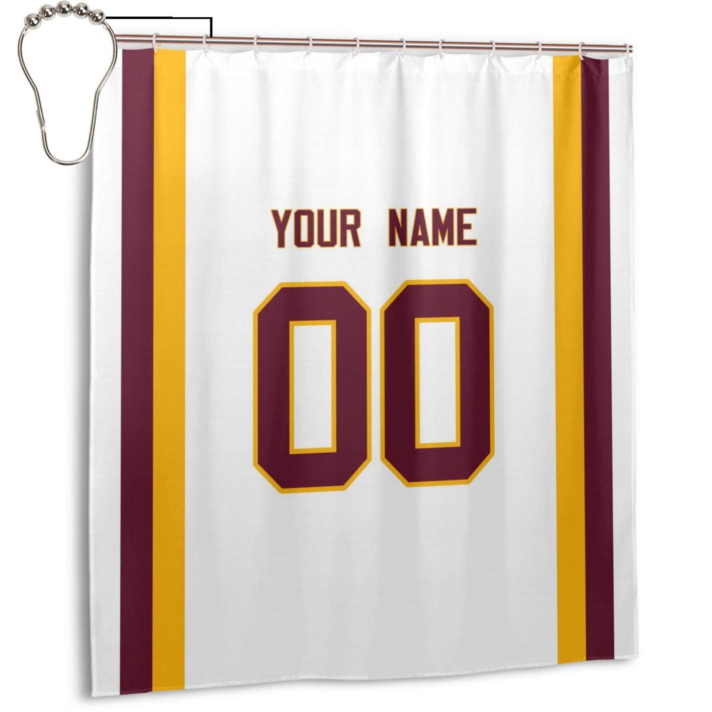 Custom Football Washington Commanders style personalized shower curtain custom design name and number set of 12 shower curtain hooks Rings
