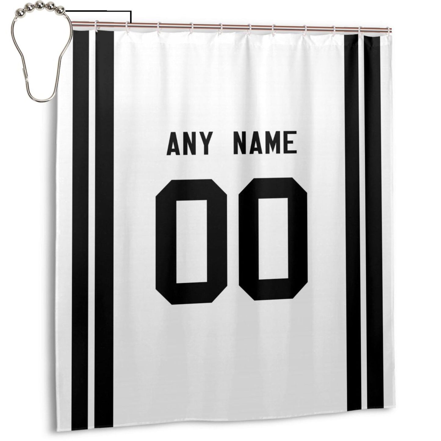 Custom Football Las Vegas Raiders style personalized shower curtain custom design name and number set of 12 shower curtain hooks Rings
