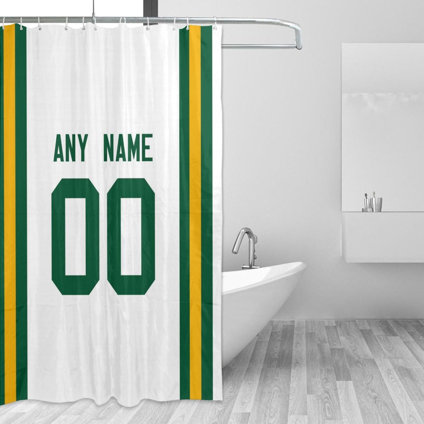 Custom Football Green Bay Packers style personalized shower curtain custom design name and number set of 12 shower curtain hooks Rings