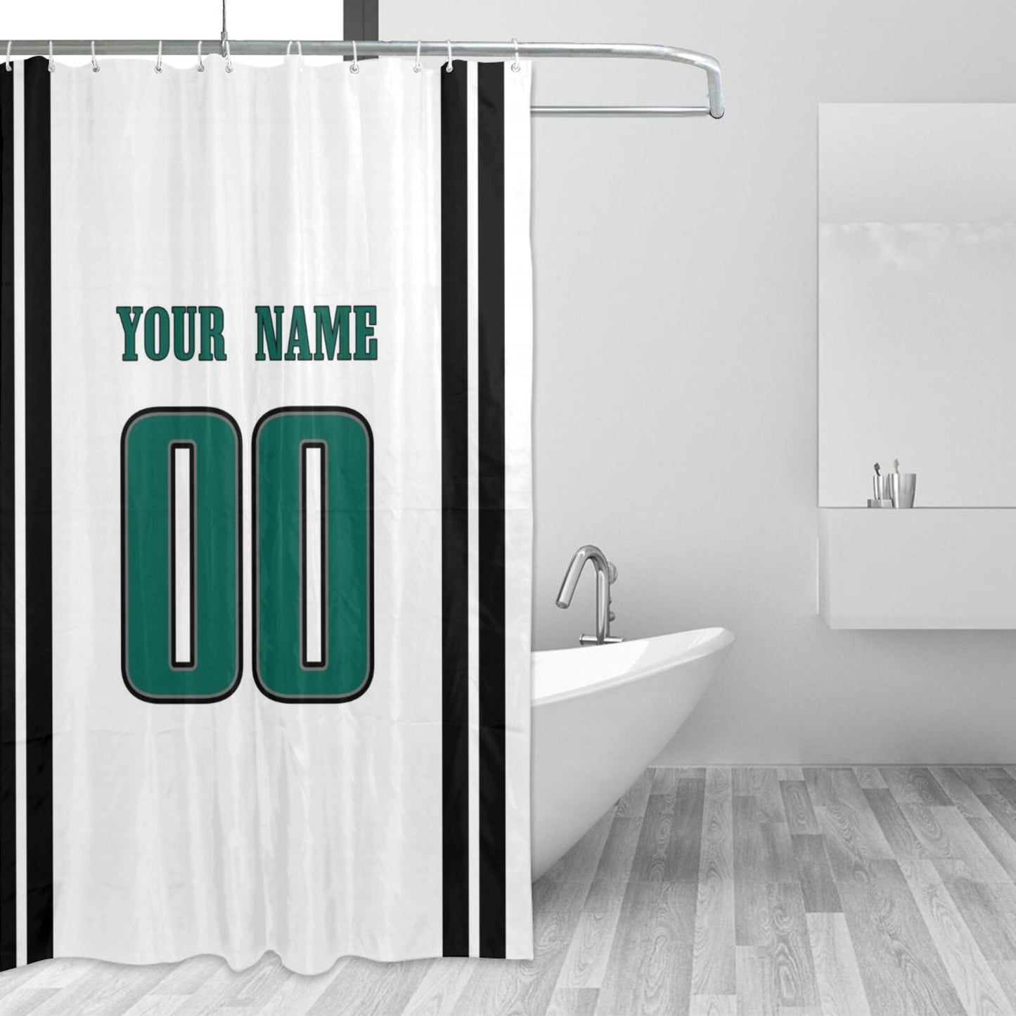 Custom Football Philadelphia Eagles style personalized shower curtain custom design name and number set of 12 shower curtain hooks Rings