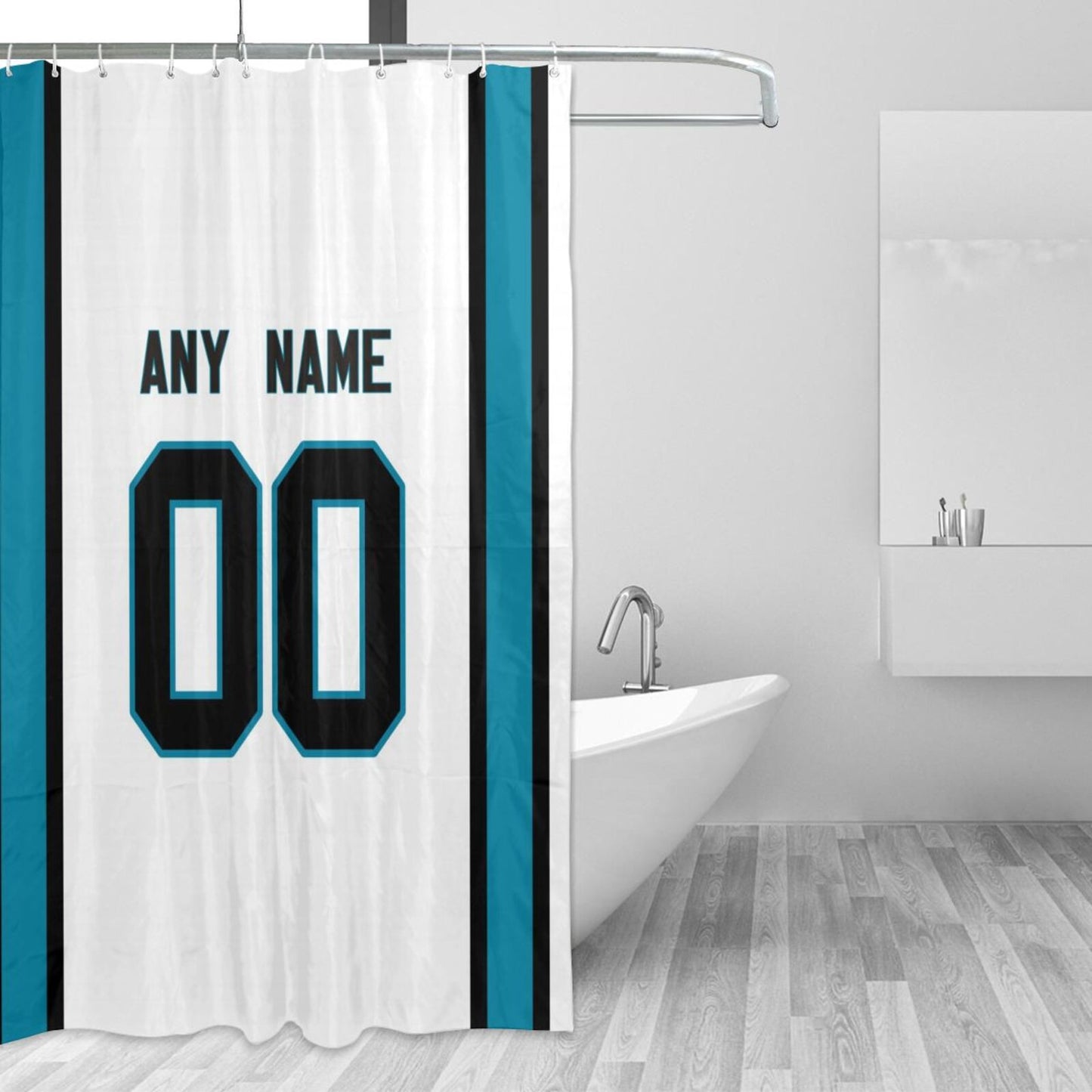 Custom Football Carolina Panthers style personalized shower curtain custom design name and number set of 12 shower curtain hooks Rings