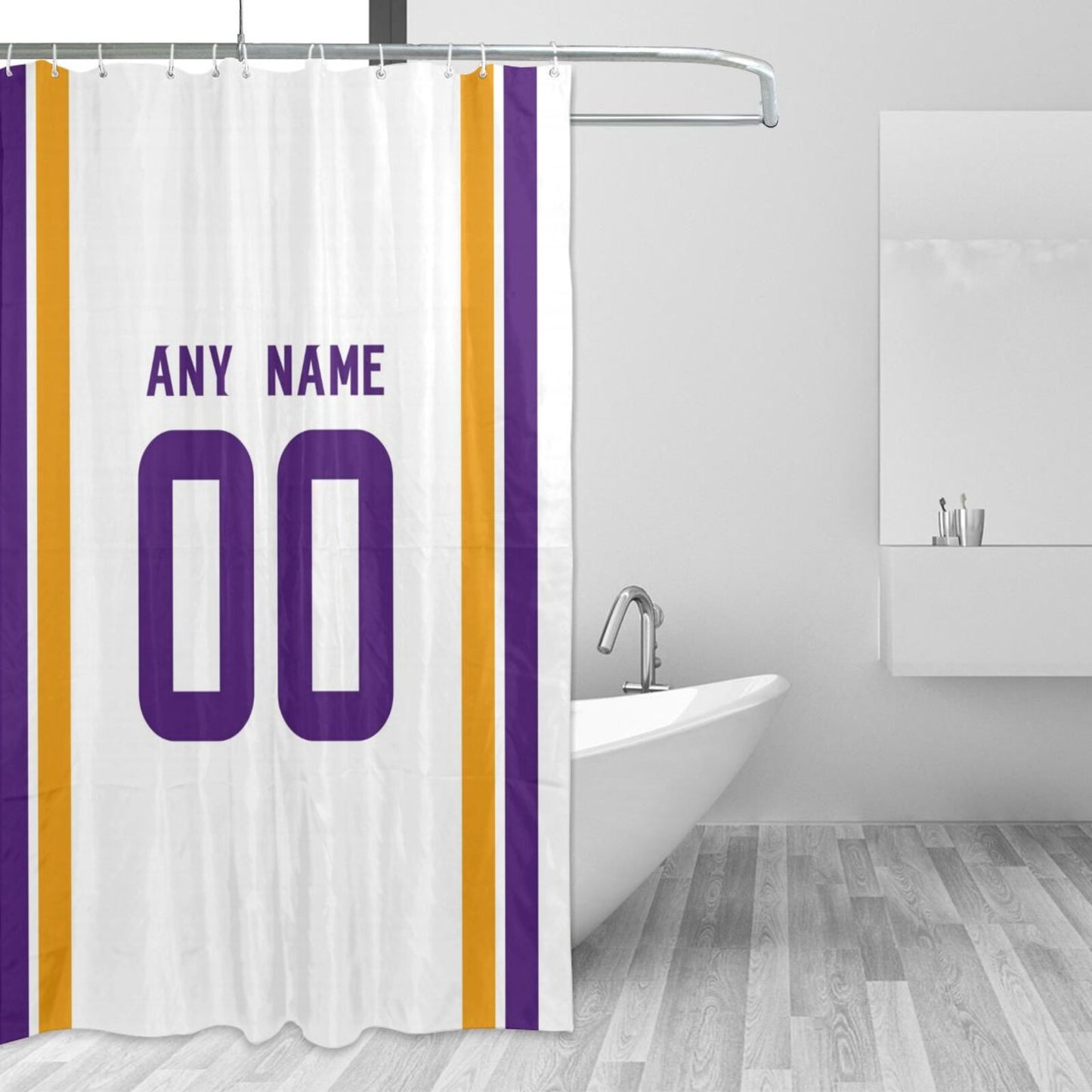 Custom Football Minnesota Vikings style personalized shower curtain custom design name and number set of 12 shower curtain hooks Rings