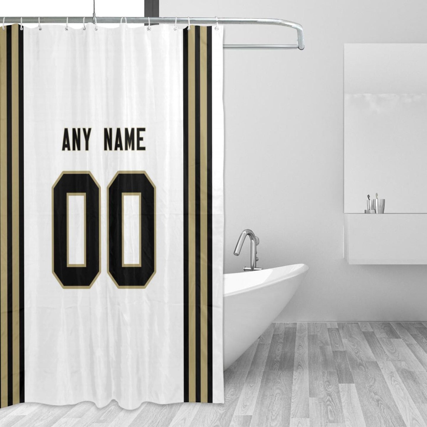 Custom Football New Orleans Saints style personalized shower curtain custom design name and number set of 12 shower curtain hooks Rings