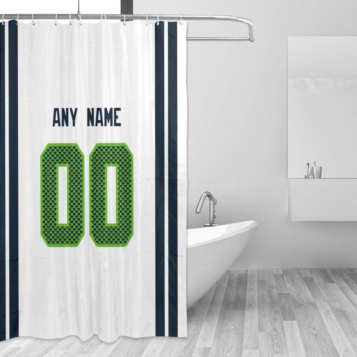 Custom Football Seattle Seahawks style personalized shower curtain custom design name and number set of 12 shower curtain hooks Rings