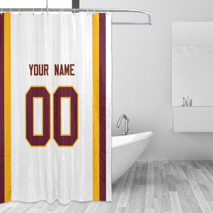Custom Football Washington Commanders style personalized shower curtain custom design name and number set of 12 shower curtain hooks Rings