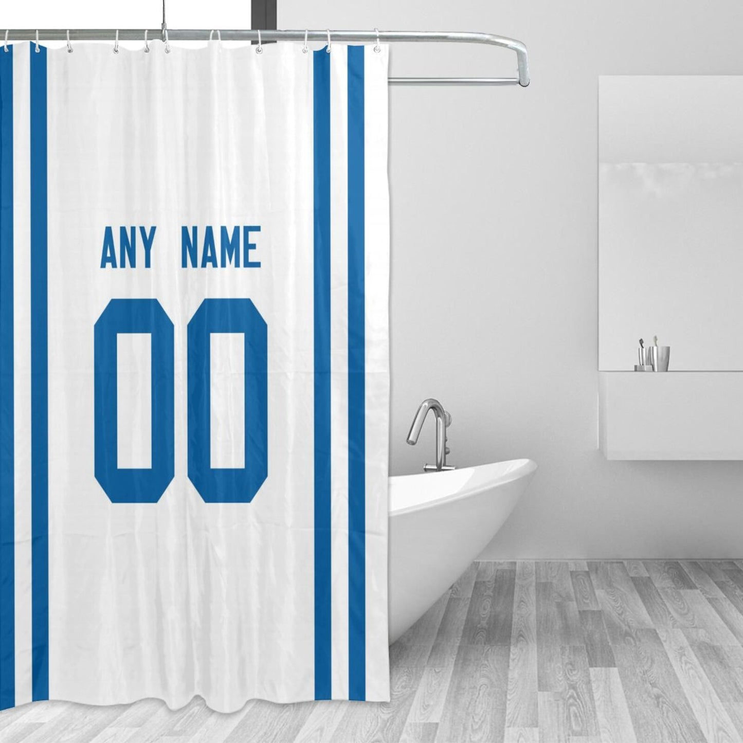 Custom Football Indianapolis Colts style personalized shower curtain custom design name and number set of 12 shower curtain hooks Rings