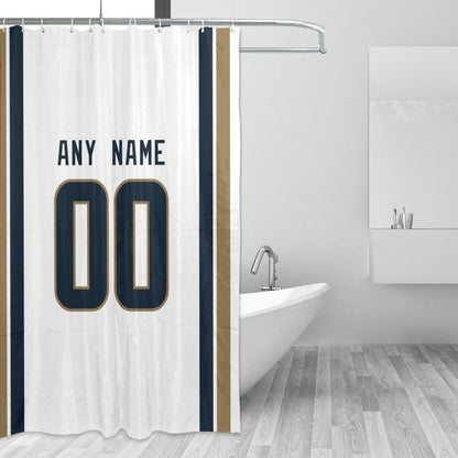 Custom Football Los Angeles Rams style personalized shower curtain custom design name and number set of 12 shower curtain hooks Rings