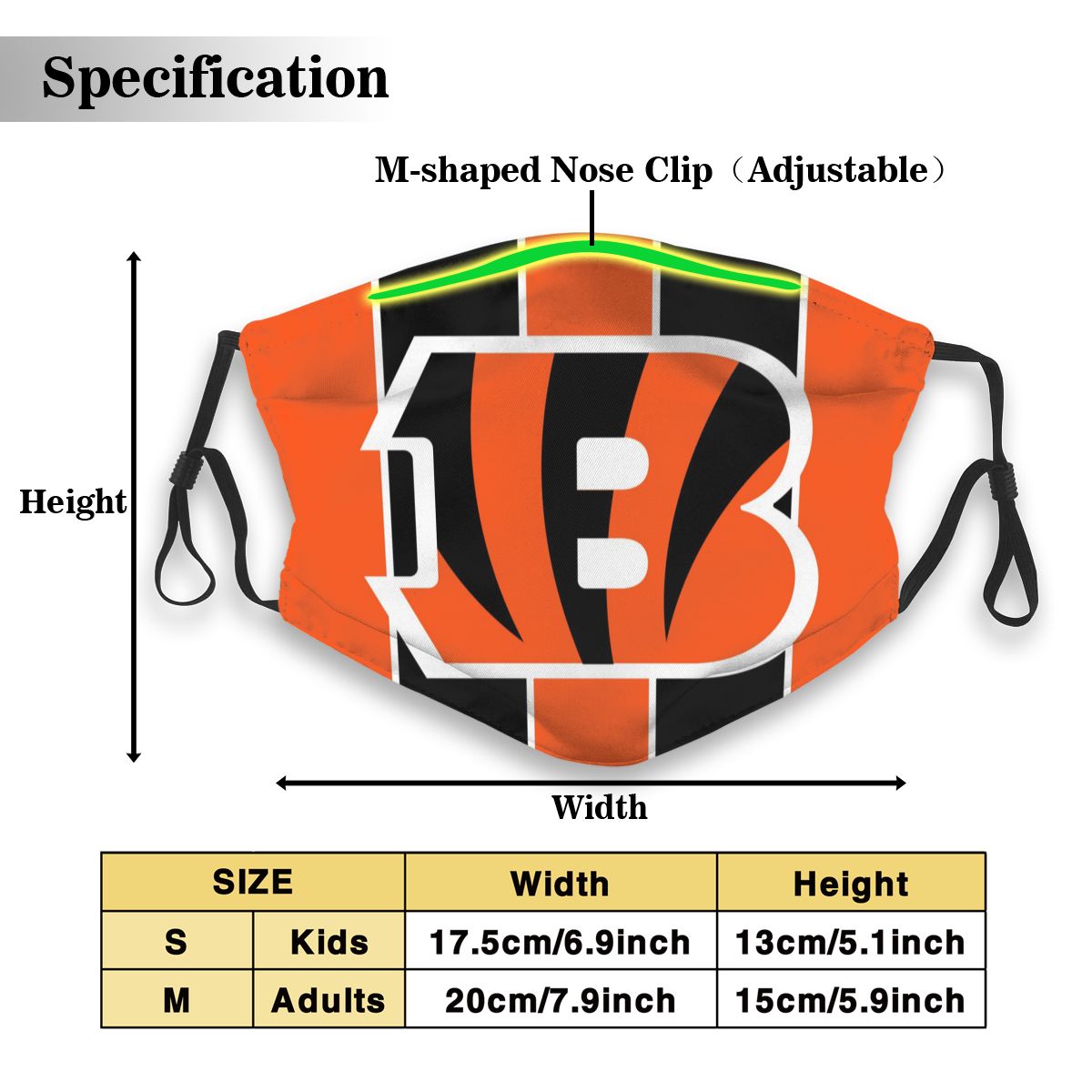 Custom Football Personalized C.Bengal 01-Orange Dust Face Mask With Filters PM 2.5