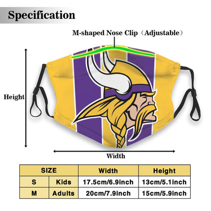 Custom Football Personalized MN. Viking 01- Yellow Dust Face Mask With Filters PM 2.5
