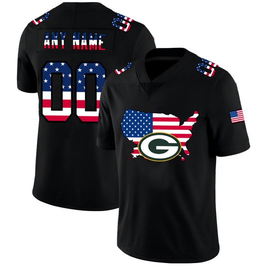 Custom Green Bay Packers Football Black Limited Fashion Flag Stitched Jerseys