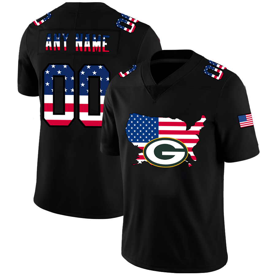 Custom Green Bay Packers Football Black Limited Fashion Flag Stitched Jerseys