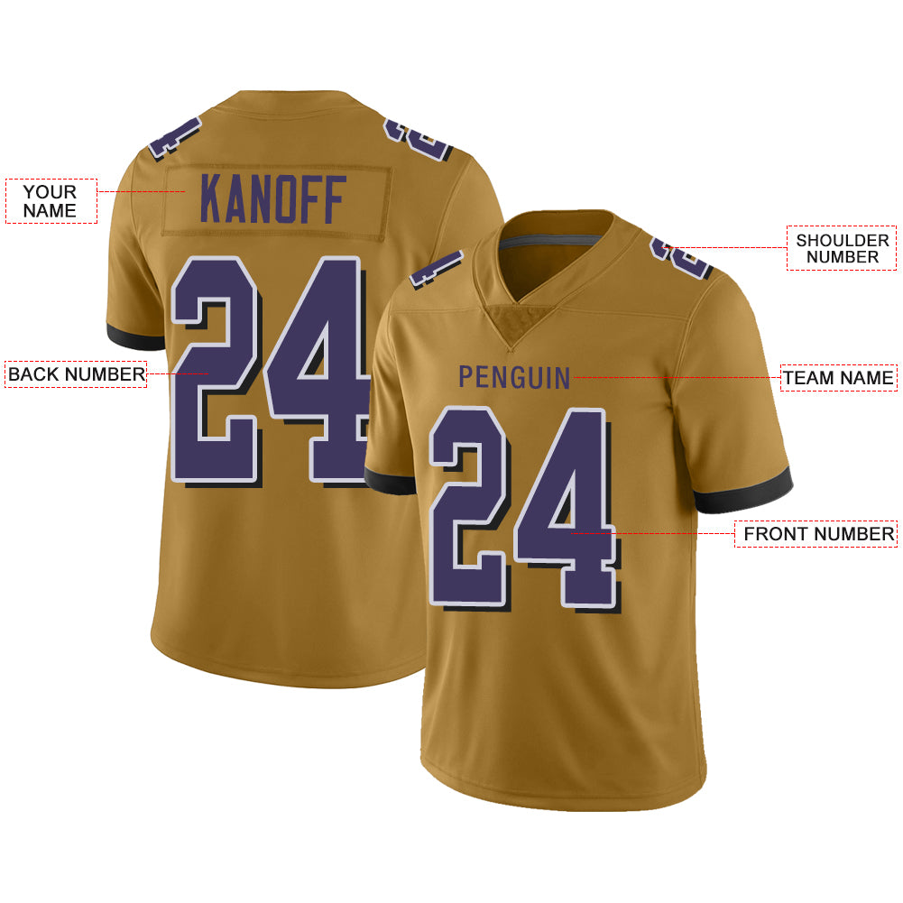 Custom Men's American Baltimore Ravens Gold Fashion Vapor Limited Stitched Football Jerseys