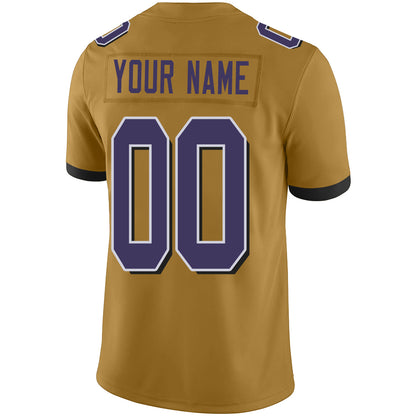 Custom Men's American Baltimore Ravens Gold Fashion Vapor Limited Stitched Football Jerseys