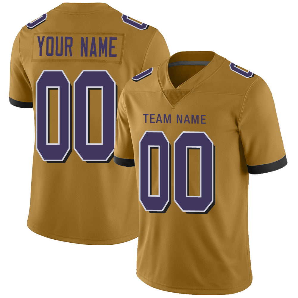 Custom Men's American Baltimore Ravens Gold Fashion Vapor Limited Stitched Football Jerseys