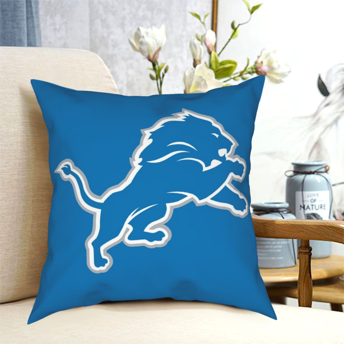 Custom Decorative Football Pillow Case Detroit Lions Blue Pillowcase Personalized Throw Pillow Covers