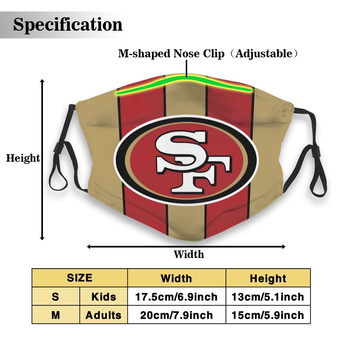 Custom Football Personalized SF.49er 01- Gold Dust Face Mask With Filters PM 2.5