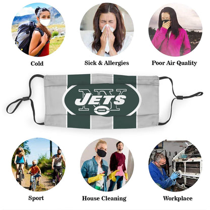 Custom Football Personalized NY.Jet 01-Grey Dust Face Mask With Filters PM 2.5