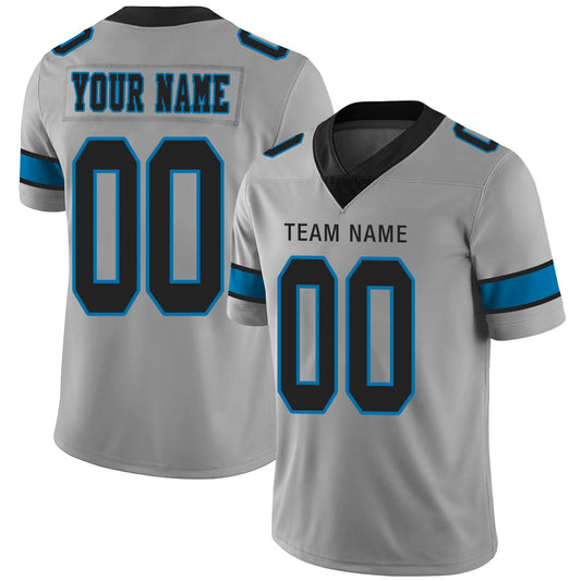 Custom Carolina Panthers Stitched American Football Jerseys Personalize Birthday Gifts Grey Jersey