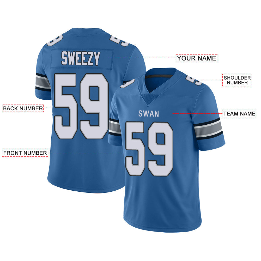 Custom D.Lions  Stitched American Jerseys Personalize Birthday Gifts Blue Football Jersey