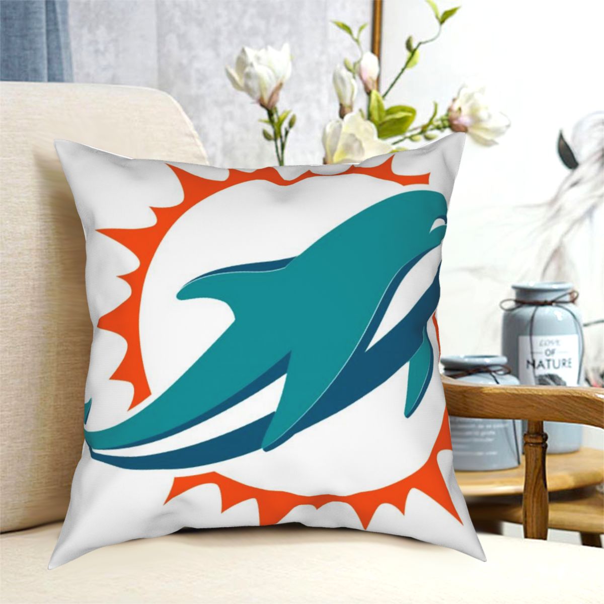 Custom Decorative Football Pillow Case Miami Dolphins White Pillowcase Personalized Throw Pillow Covers