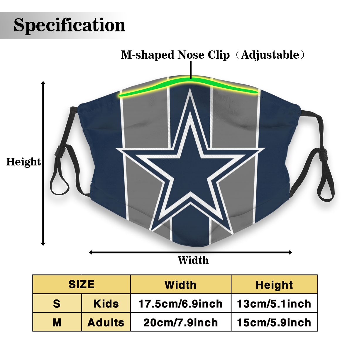 Custom Football Personalized D.Cowboy 01-Navy Dust Face Mask With Filters PM 2.5