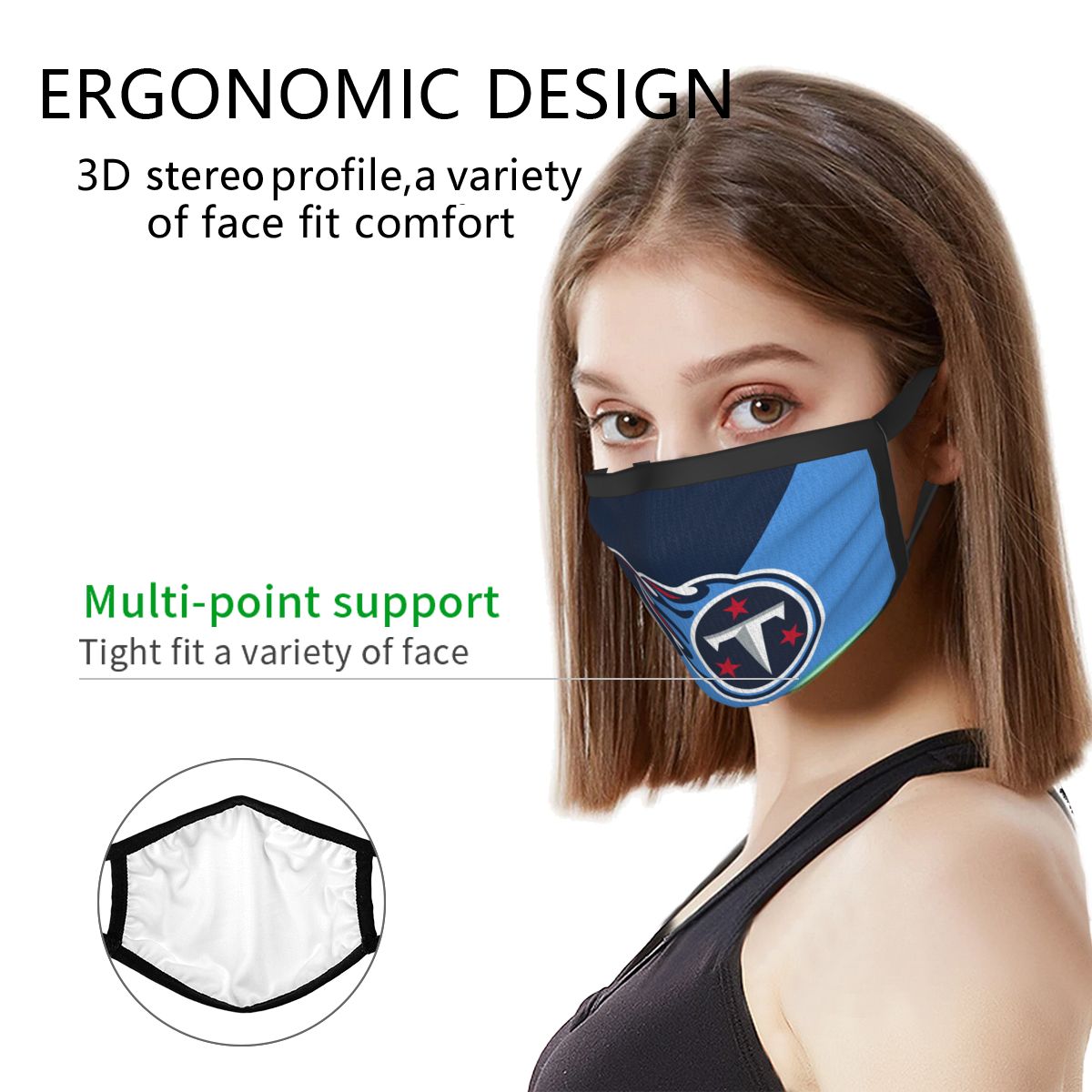 Custom Football Personalized Tennessee Titans Dust Face Mask With Filters PM 2.5