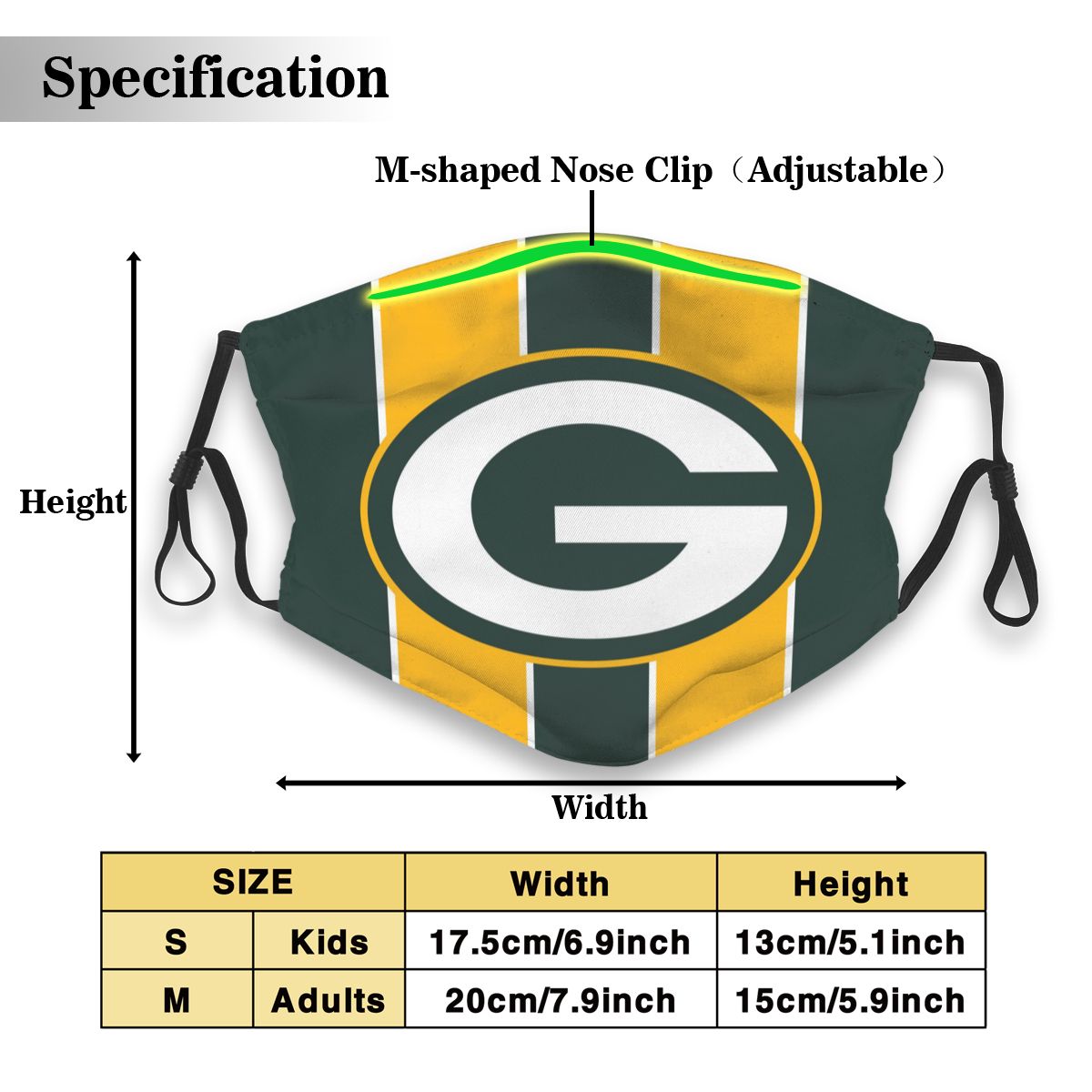 Custom Football Personalized GB Packer 01-Green Dust Face Mask With Filters PM 2.5