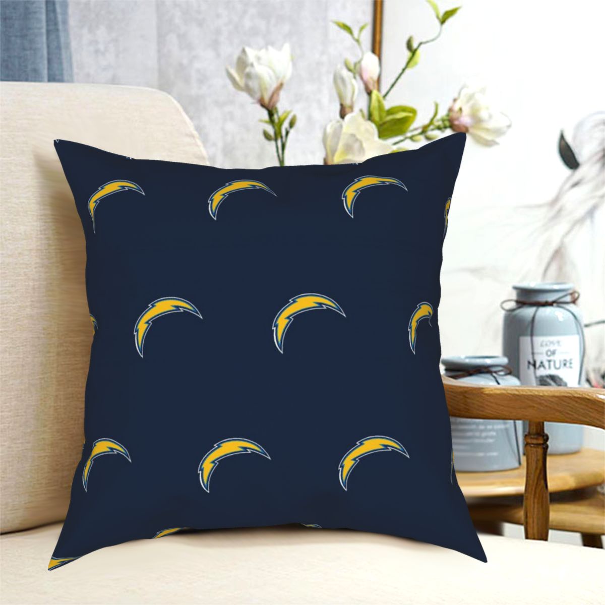 Custom Decorative Football Pillow Case Los Angeles Chargers Pillowcase Personalized Throw Pillow Covers