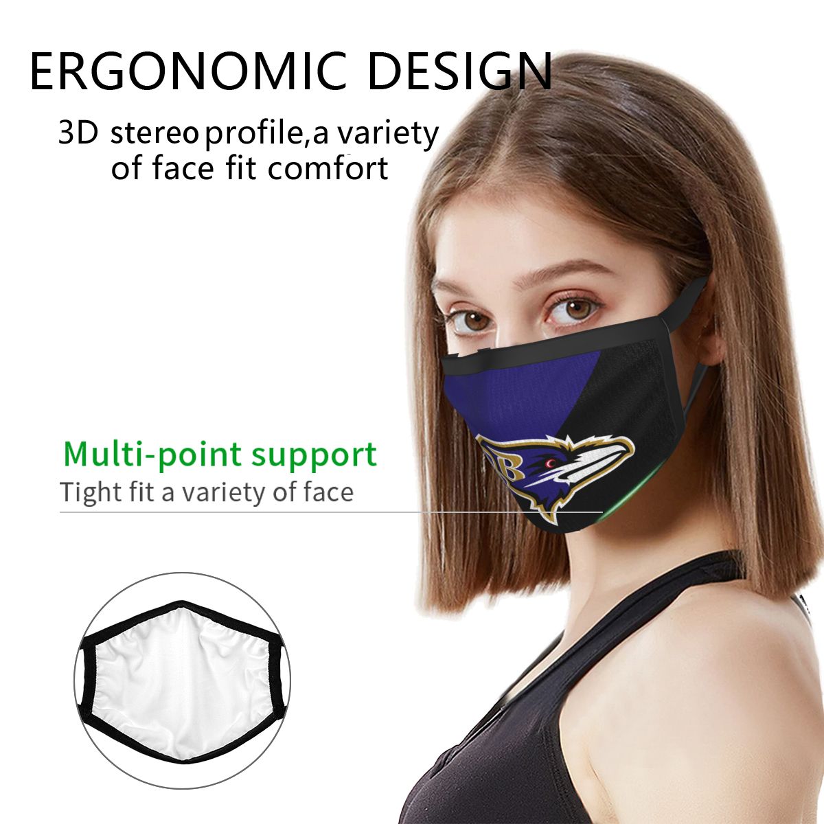 Custom Football Personalized Baltimore Ravens Dust Face Mask With Filters PM 2.5