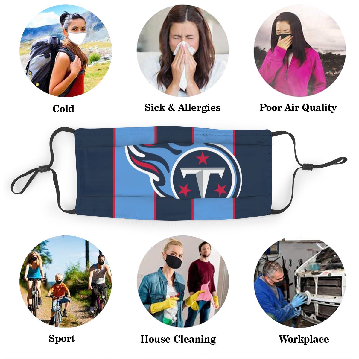 Custom Football Personalized T.Titan 01- Navy Dust Face Mask With Filters PM 2.5