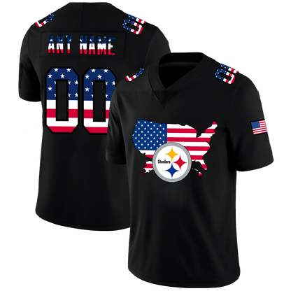 Custom Pittsburgh Steelers Football Black Limited Fashion Flag Stitched Jerseys